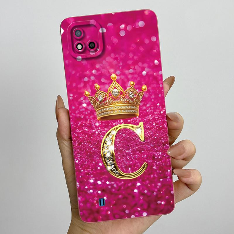 For Realme C11 2021 RMX3231 C20 Case Crown Letter Liquid Silicone Soft Phone Cases For RealmeC20 C20A Full Protection Back Cover