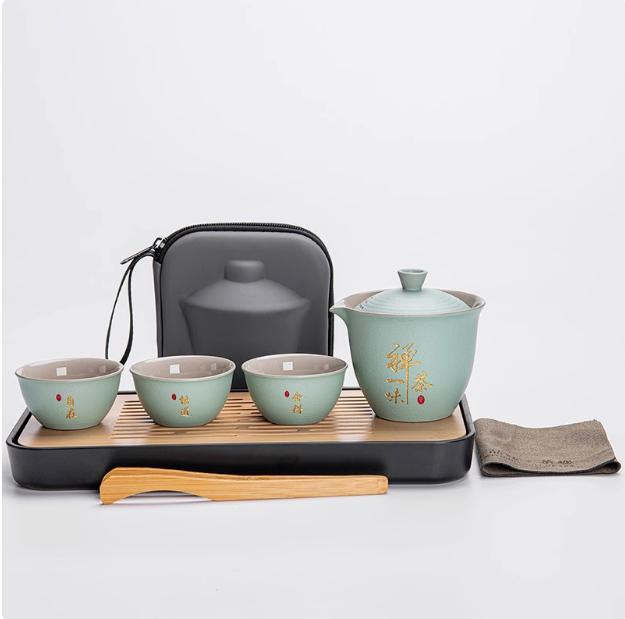 Travel Tea Set Quick Cup Portable Camping Outdoor Travel Brewing Tea Cup One Pot Three Cups Teapot