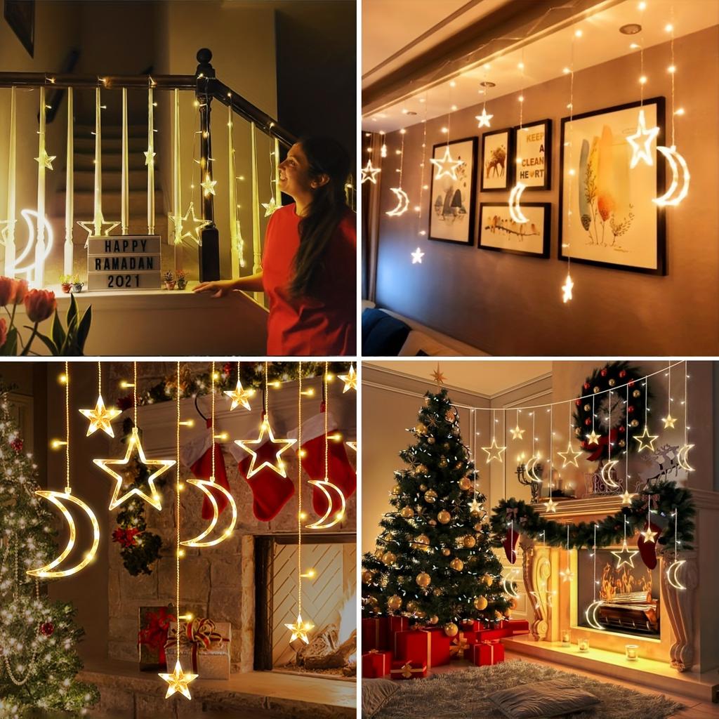 LED Star Moon String Lights,romantic Atmosphere,fairy Curtain Lights,suitable for Bedroom Wall Decoration,room Windows,party and Holiday Decoration
