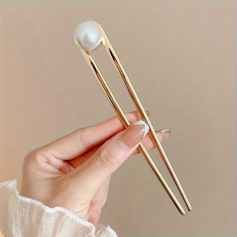 Imitation Pearl Hairpins Korean U-Shaped Metal Shell Hair Clip Pins Women Girls Hair Sticks Bun Maker Hair Styling Accessories