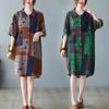 Summer New Plus Size Loose Comfortable Cotton Linen Vintage Printed Lotus Tail Shirt Dress
