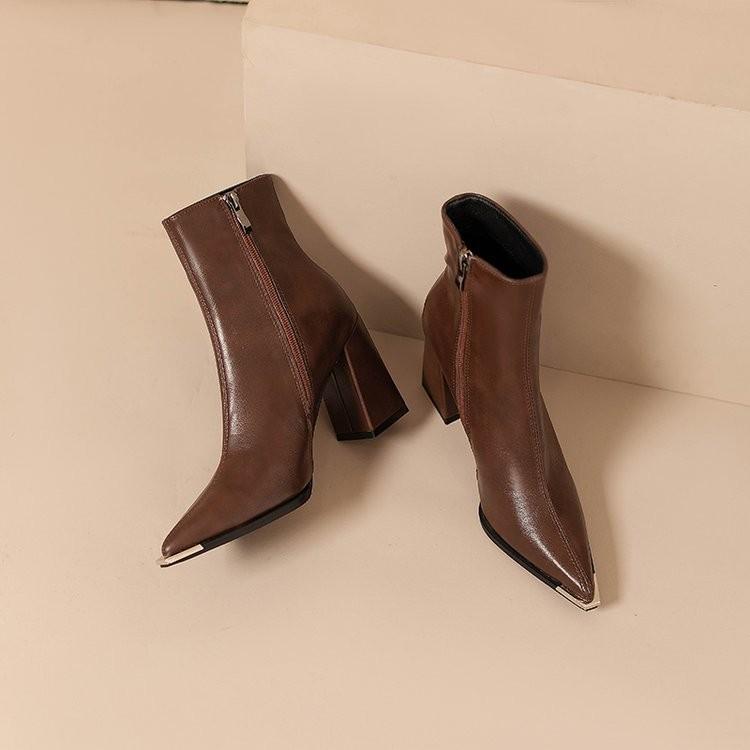 2025 new autumn and winter pointed high-heeled short boots show small thick heels ankle boots women's thin boots Martin boots temperament single boots