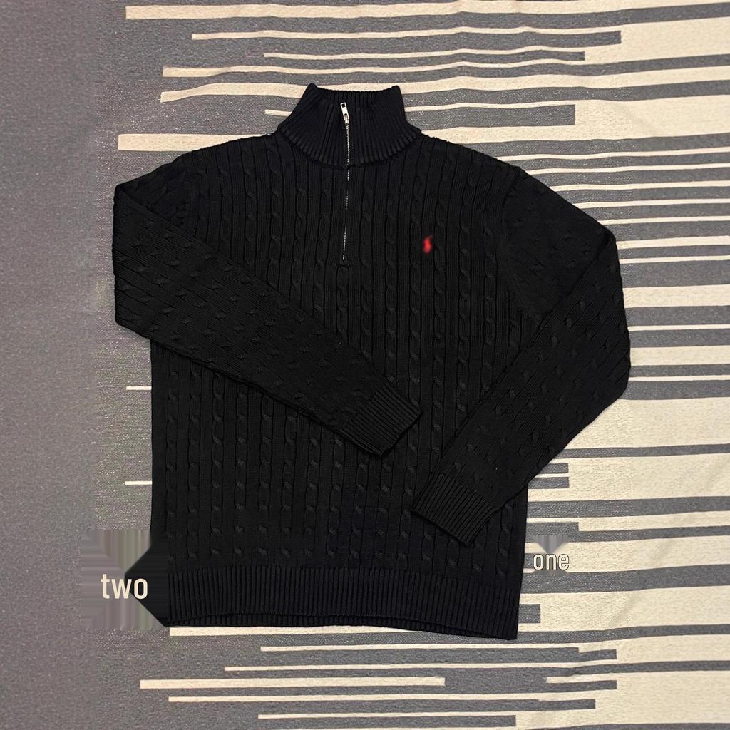 Embroidered Autumn-Winter Cable Knit Polo Sweater: Half-Zip Pullover with High Neck for Couples