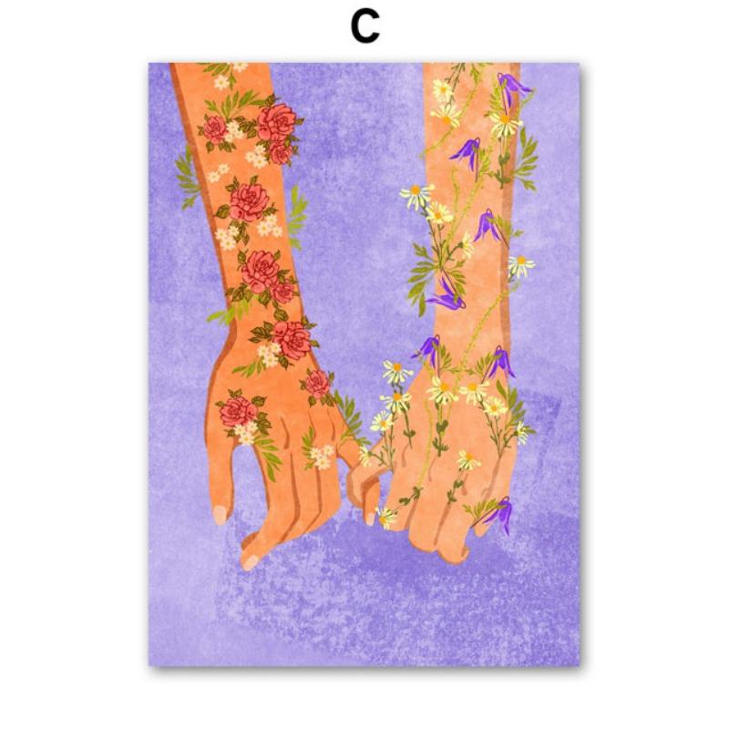 Abstract Girl Red Wine Cherry Flowers Wall Art Canvas Painting Illustration Posters And Prints Pictures For Living Room Decor