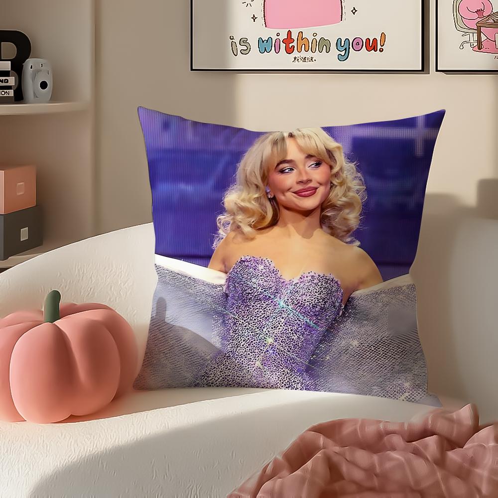 Modern Pop Beautiful Singer SSabrina Carpenter Cushion Cover Pillowcase Short Plush Invisible Zipper Room Sofa Cushion Cover