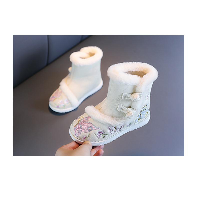 Mode Retro Mädchen Herbst und Winter Kinder Bestickte Stiefel