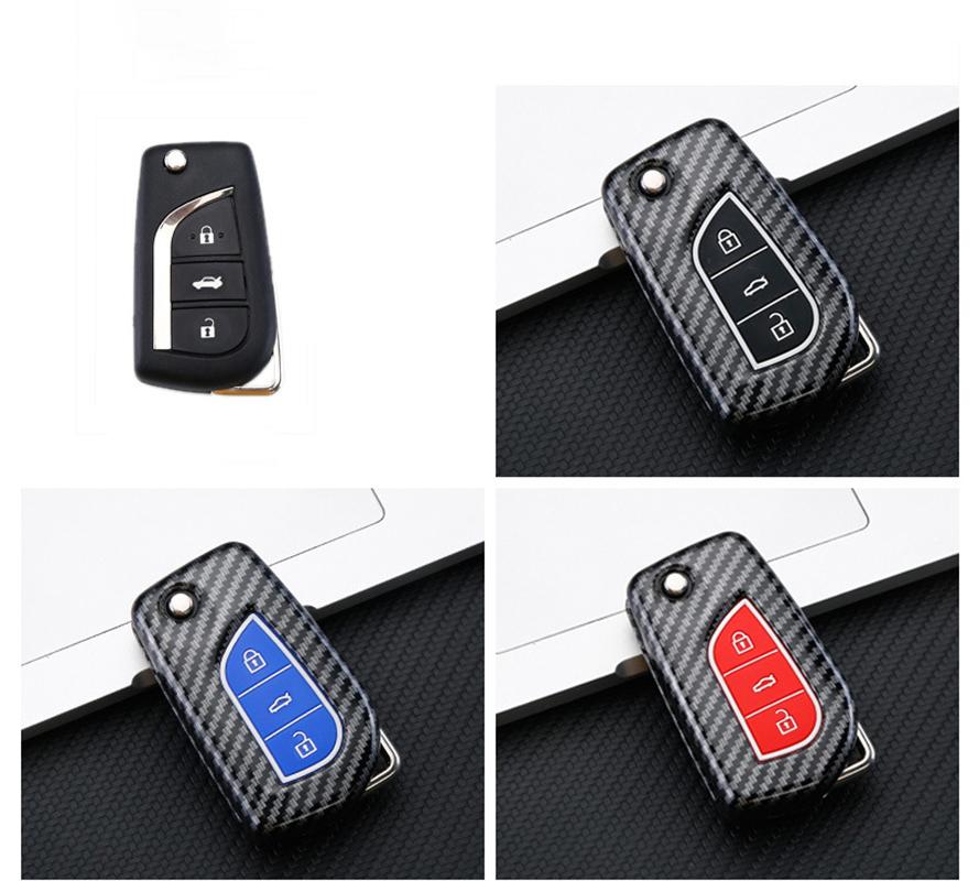 Flip 2 3 4 Button Carbon Car Key Case Cover For Toyota Camry   Corolla Key Cover Car Accessories Keychain Keyring Holder