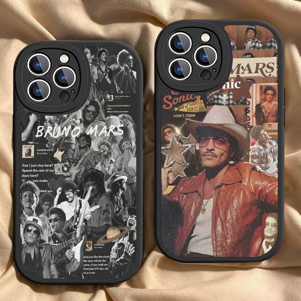 B-Bruno M-Mars Singer Leather Phone Case For IPhone 16 16e 15 14 13 12 11 Pro Max Plus Mini Cover