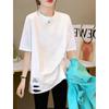 Women's 2025 Fashionable Pure Cotton White Ripped Short Sleeve Tee - Versatile, Loose-Fit, Mid-Length, Age-Defying Top