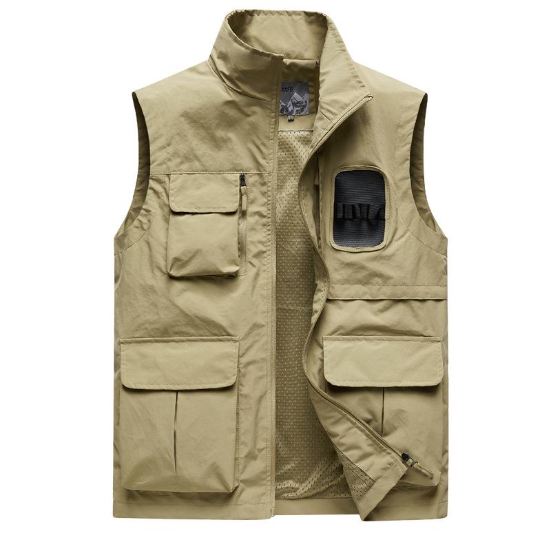 

Men s Spring and Autumn Thin Workwear Stand Up Collar Multi Pocket Outdoor Casual Vest XXXXXL