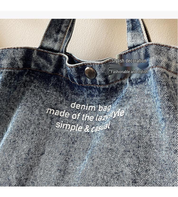 2025 Large Capacity Retro Denim Crossbody Bag with Letter Print - Korean Style for Women