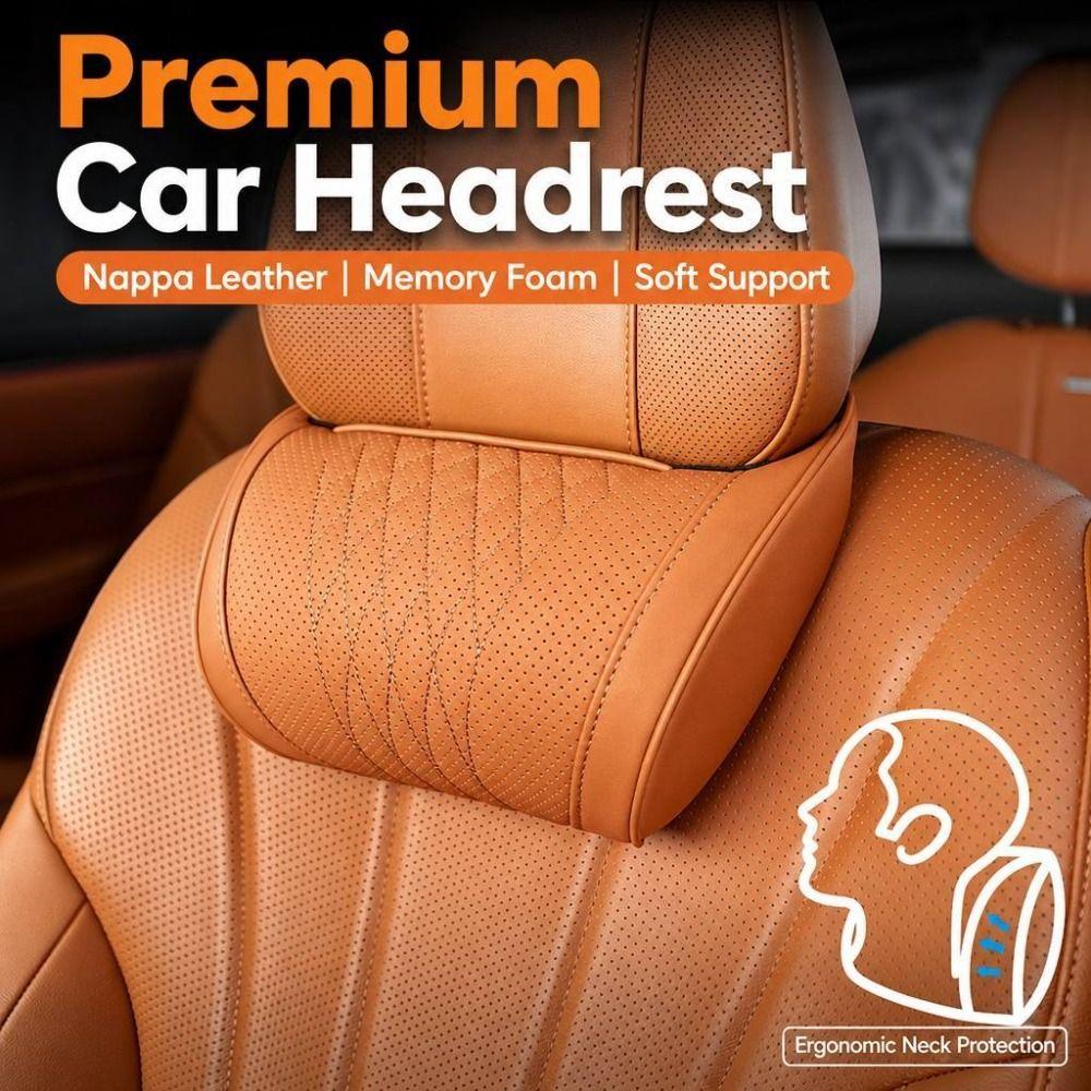 Universal Car Neck Pillow Perforated PU Leather Automotive Head Support Car Interior