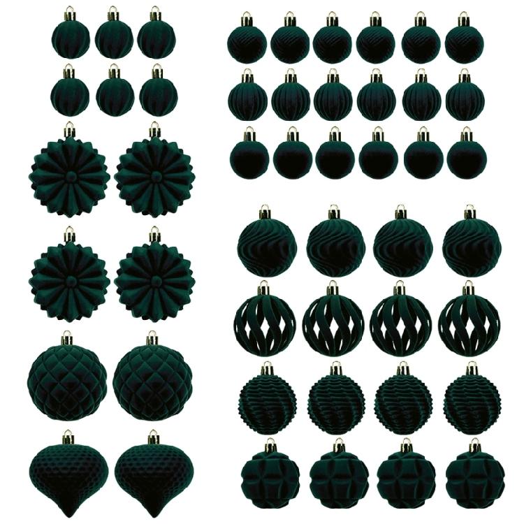 48Pcs Shatterproof Christmas Baubles Velvety Ball Hanging Ornament Christmas Tree Decoration For Wreath Mantels Window