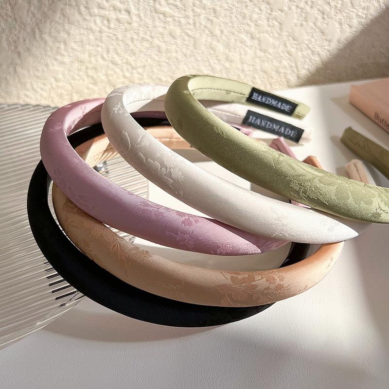 New Vintage Chinese Jacquard Satin Embroidery Thin Headband for Women Elegant Hair Band Solid Hair Hoop Fashion Hair Accessories