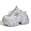 Fashion 9CM Breathable Mesh Synthetic Slippers Bling Casual Vulcanize Hollow Shoes Summer Chunky Sneakers Platform Wedge Sandals Woman
