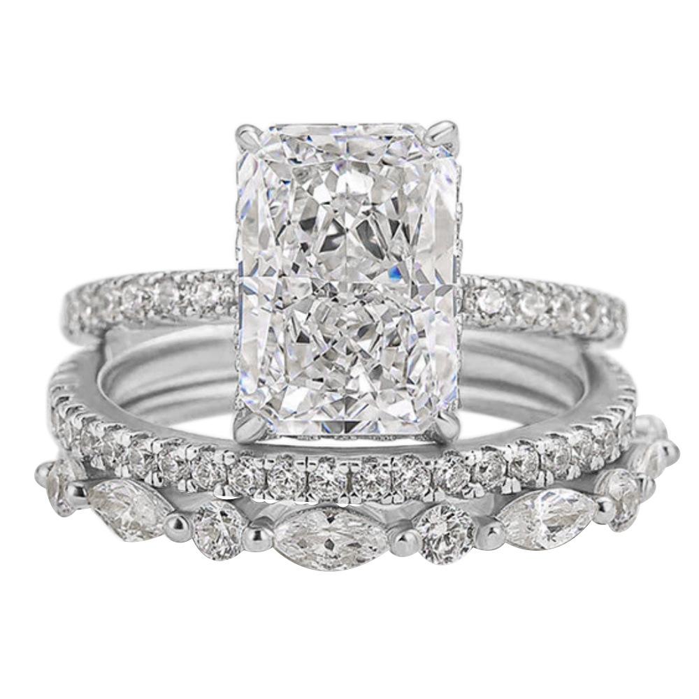 OEVAS 7x10mm 3.5CT Full Zircon Rings Set 100% S925 Silver for Women Wedding Engagement Ring Fine Jewelry Gift
