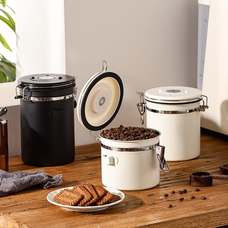 Airtight Stainless Steel Coffee Bean Storage Jar with Measuring Spoon
