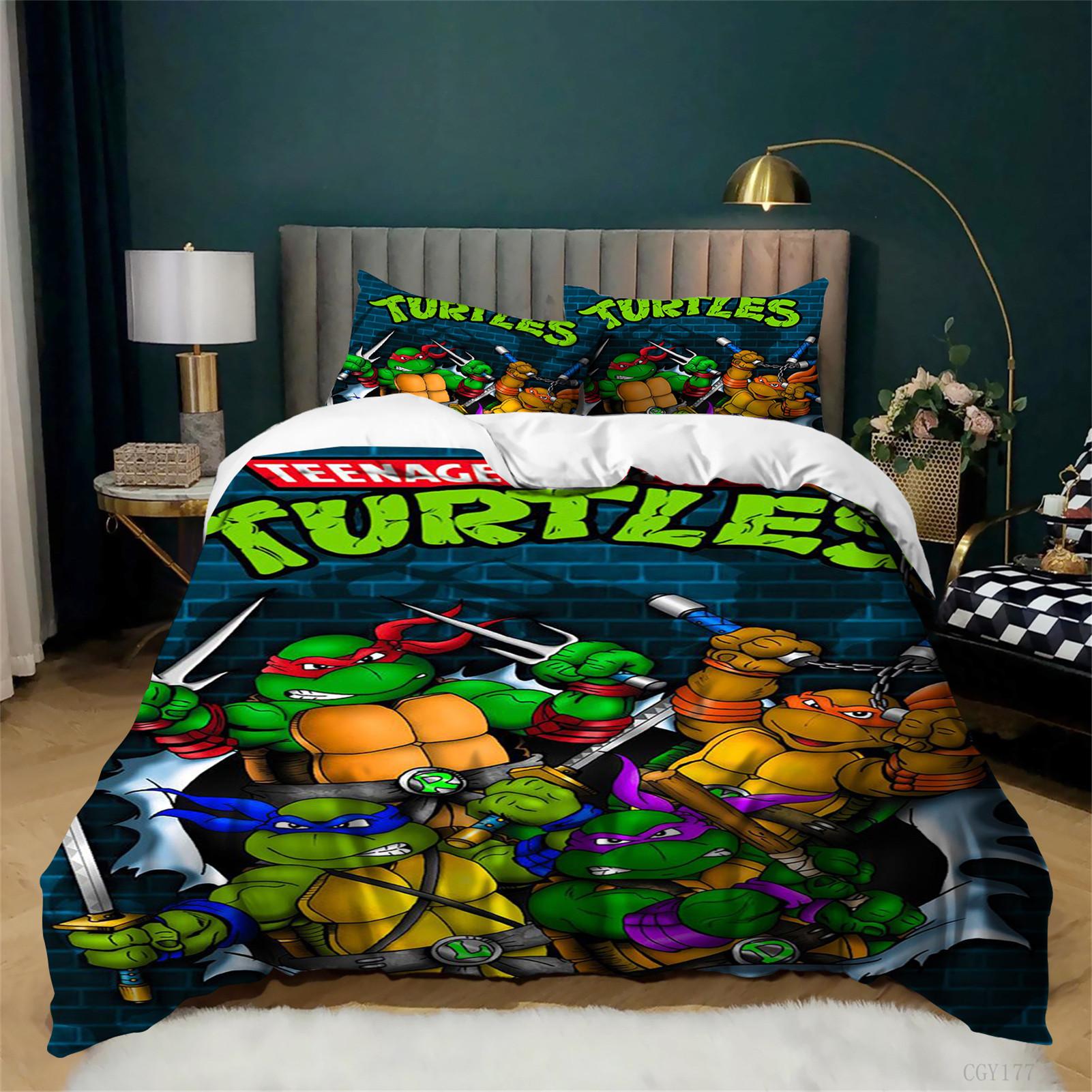 Classic T-eenage Mutant Ninja Turtles Bedding Set All-Season Duvet Cover Set Soft Quilt Cover Lightweight 3-Pcs for Teens 135x200cm
