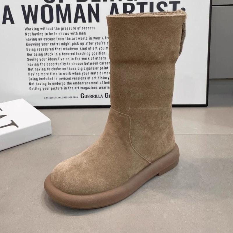 Fashion Plain Soft Mid Calf Woman Shoes 2025 New In Plush Warm Winter Novelty Waterproof Non Slip Padded Trend Goth Snow Boots for Women