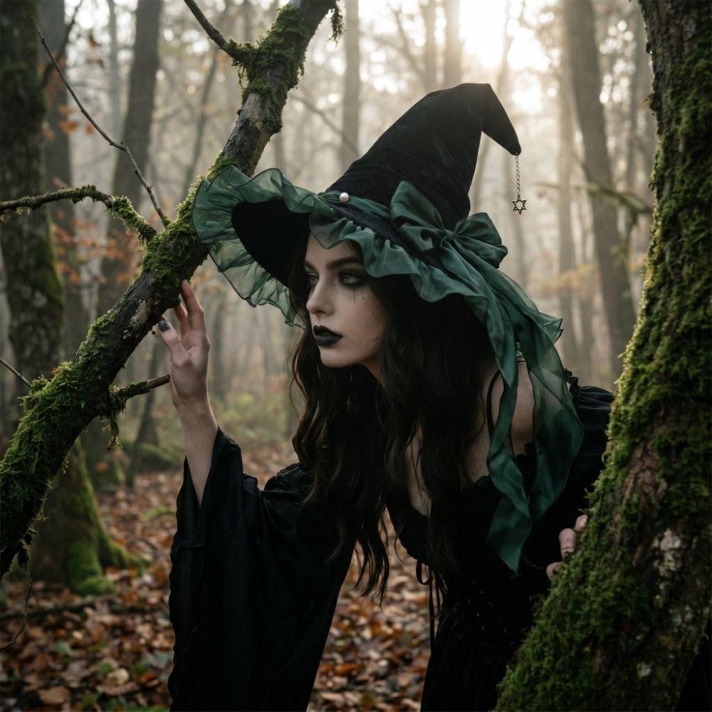 Satin Bow Lolita Witch Hat Star Pendant Wizard Cap Funny Pointed Mage Hat Cosplay Event