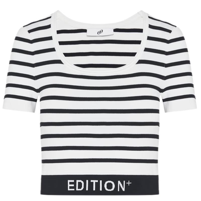 

editionE+ Women s Striped U-Neck Knit Short-Sleeve Top M