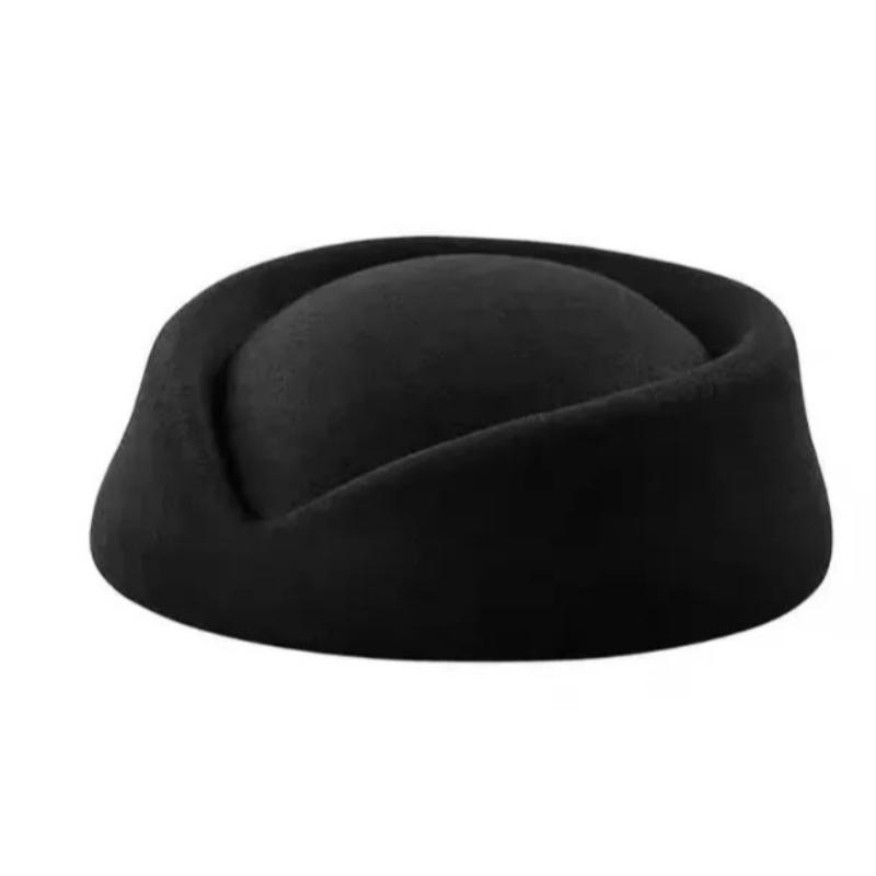 Damen Herbst Winter Woll-Barett Hepburn-Stil Diamantbesetzter Flacher Oberteil Fedora Hut Mode Flugbegleiterin Barettmütze One Size black