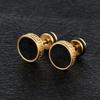 2026 Men's Titanium Steel Stud Earrings, Golden Great Wall Paper Pattern Flat Round Cake Type, Glue Stud Earrings
