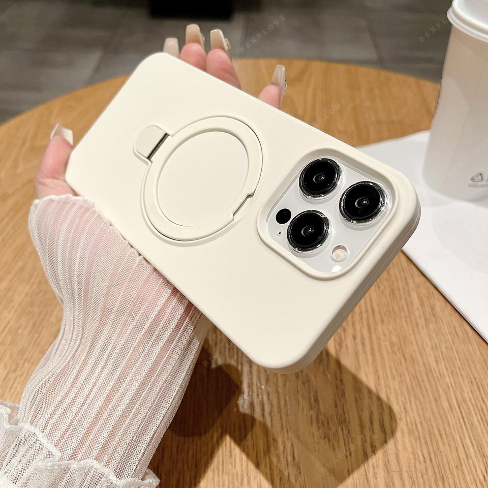 Magnetic Liduid Silicone Phone Case For iPhone14 11 12 13 16 Pro Max 15 14 16 Plus Magsafe Stand Charge Protector Soft Cover