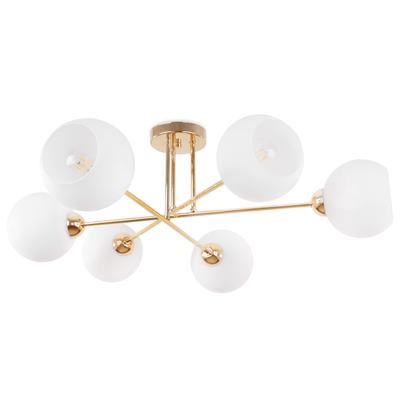 Asturia Gold Ceiling Lamp 6-Flat White Lampshade E27