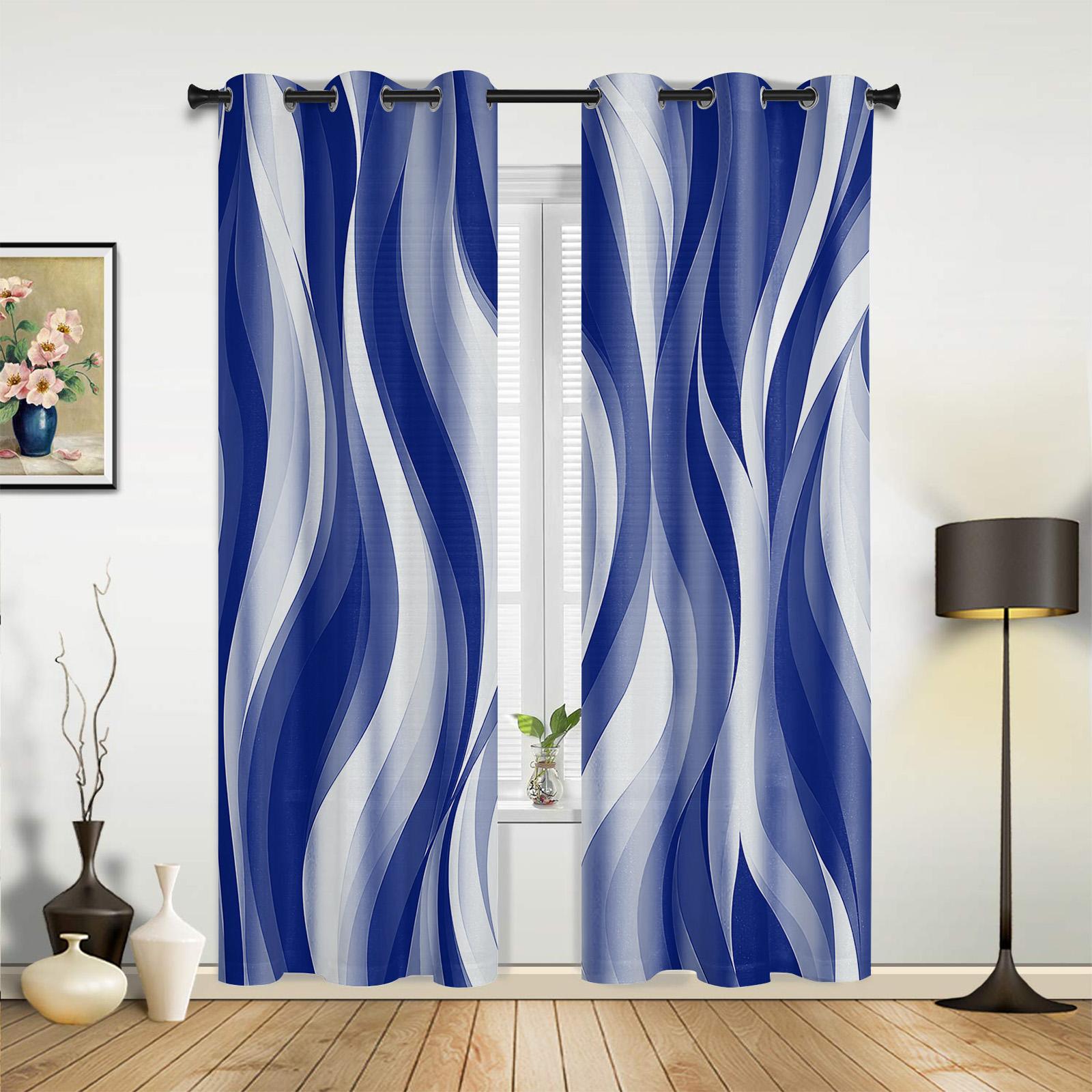 

Темно-синие волнистые абстрактные линии шторы для спальни гостиной шторы для кухни детской комнаты занавески для окна современный домашний декор 135W x 60H(cm) x1