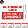 Automatic Gate Signs 12 × 8 Inches Aluminum Notice Do Not Push or Climb on Gate Signage Electronic Sel-Adhesive Outdoor for Shop Office Safety