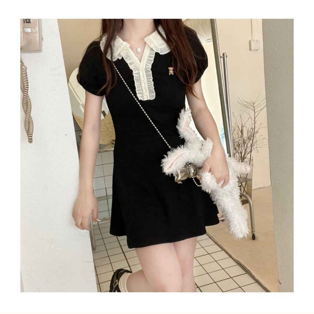 Summer Soft Girl Japanese Lace Polo Dress: Cute, Versatile A-line with Waist-Cinching Design for Women and Students