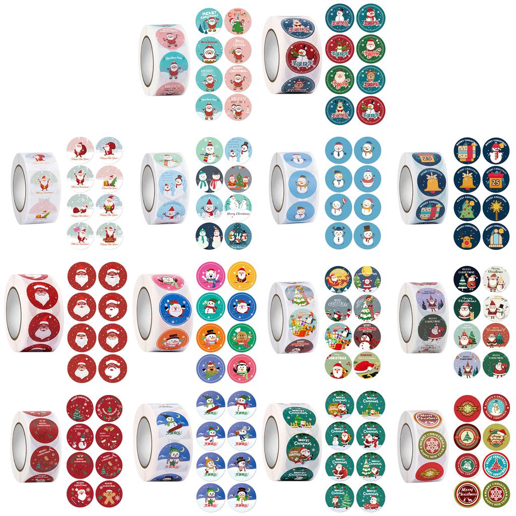 500pcs/roll Round Adhesive Christmas Stickers Merry Christmas Labels Sticker Small Business Package Box Stickers Decor