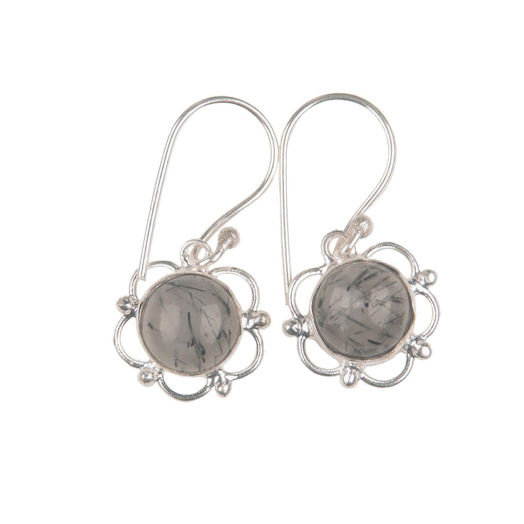 Natural Black Rutile Gemstone 925 Sterling Silver Jewelry Dangle Earrings 1.40" EE-56-27