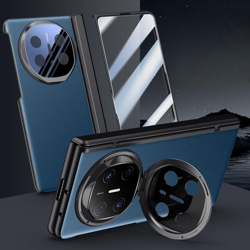Suitable for Huawei MateX6 Mobile Phone Case Folding Lens Bracket Central Shaft Hinge Spring Anti-fall Business Men's Plain Leather Case