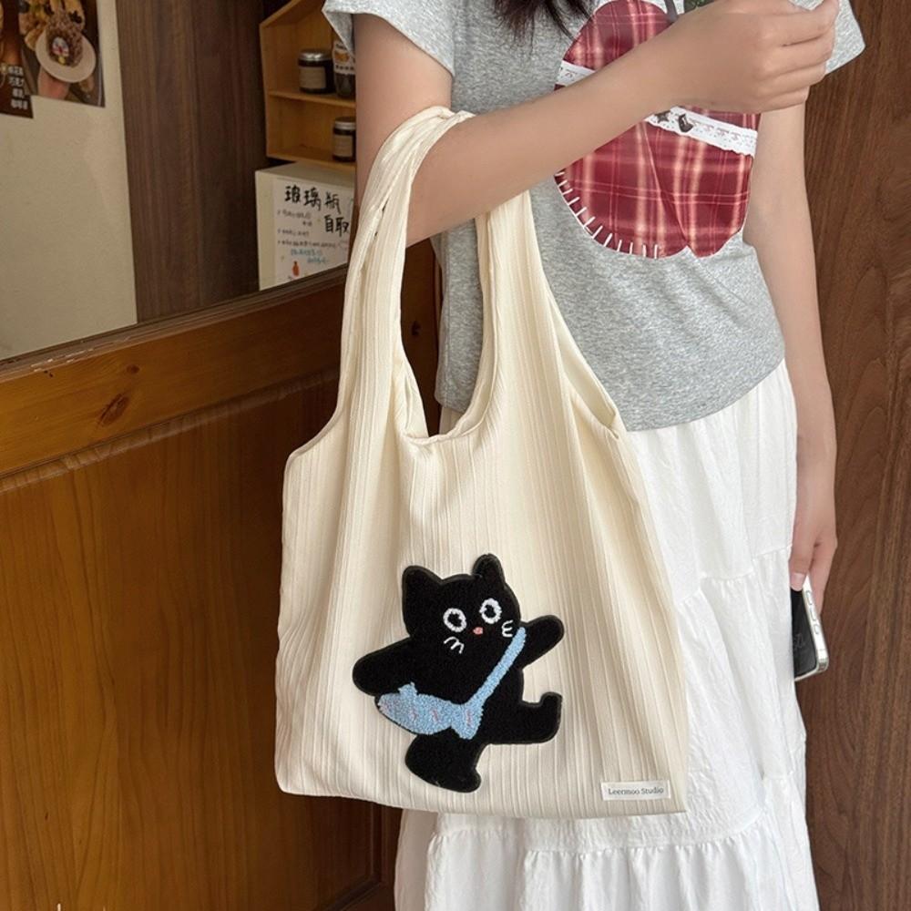 Tasche im koreanischen Stil mit Cartoon-Tieren, große Kapazität, Damen-Achseltasche, Canvas-Umhängetasche, Damen