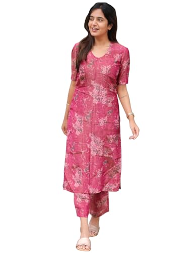 ANNI DESIGNER Women's Rayon Viscose Straight Printed Kurta with Pant (Tisur Pink_XXL_Pink_XX-Large)