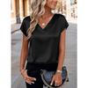 Damska koszulka Wiosna i Lato Jednolity Kolor Biznesowe Top V-neck Casual Luźne Damskie Koszulki Moda Prosty Elegancki Satynowy Biurowy Damski T-shirt