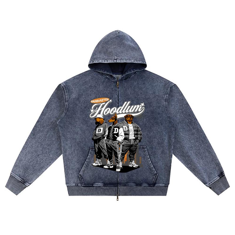 

DTG print Knitted Denim Zip-Up Hoodie Hoodlum Brother Print Zipper Hoodies XL темно-синий