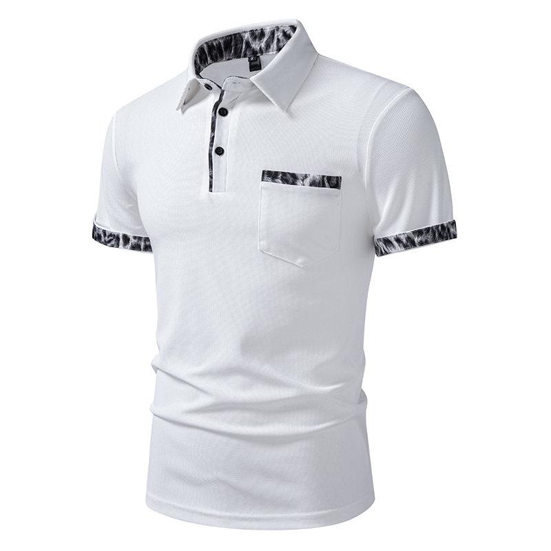 Summer Men's Solid Pocket Splicing Polo Shirts Short Sleeve Breathable Casual Contrast Color Lapel Collar Streetwear Basic Tops
