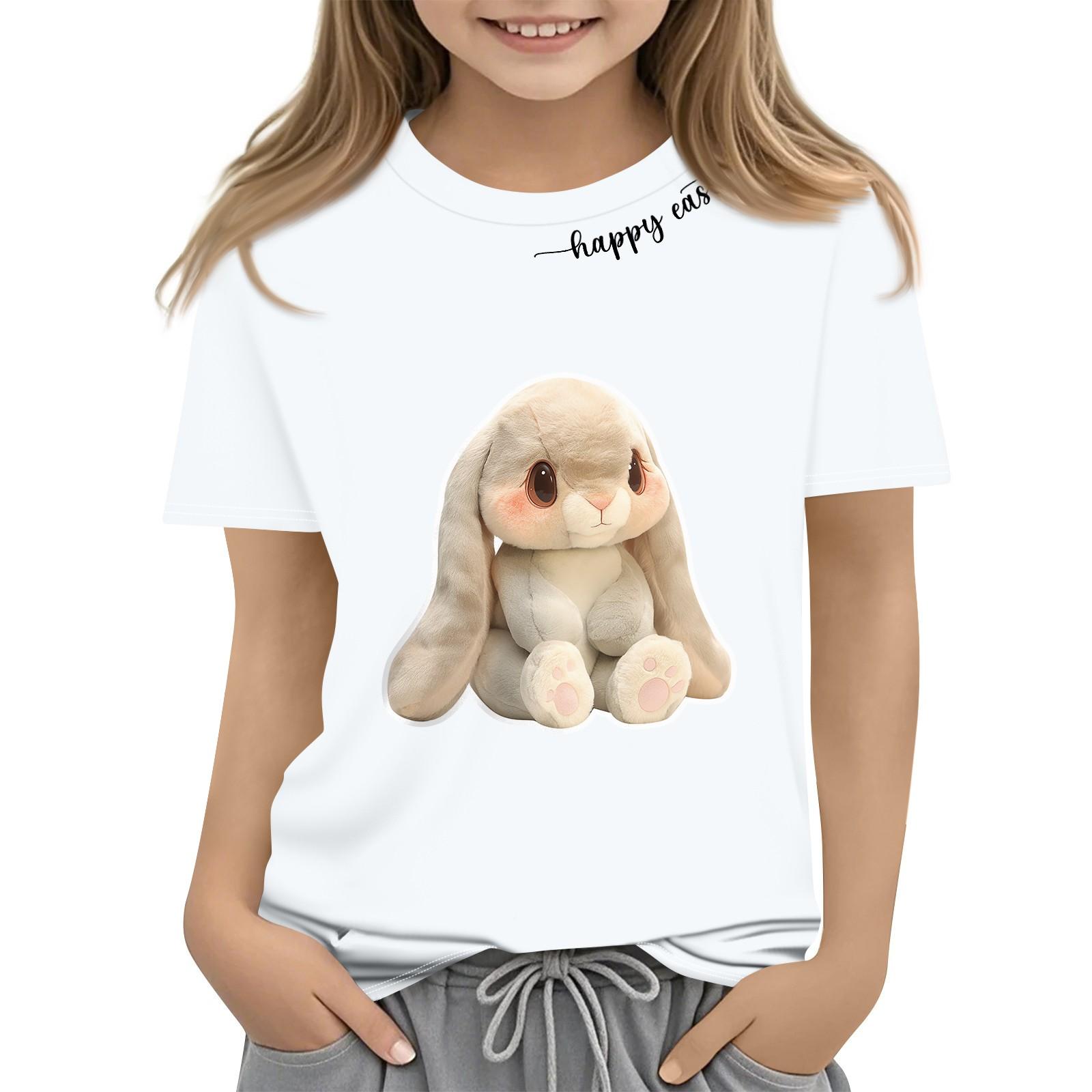 

Детская модная повседневная футболка с коротким рукавом и принтом пасхального кролика, с круглым вырезом и коротким рукавом 130 белый