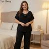 Büyük Beden Pijama Kadın Takımı Bol Rahat Ev Dantelli Kısa Kollu Pantolon Ev Giyimi İki Parçalı Set