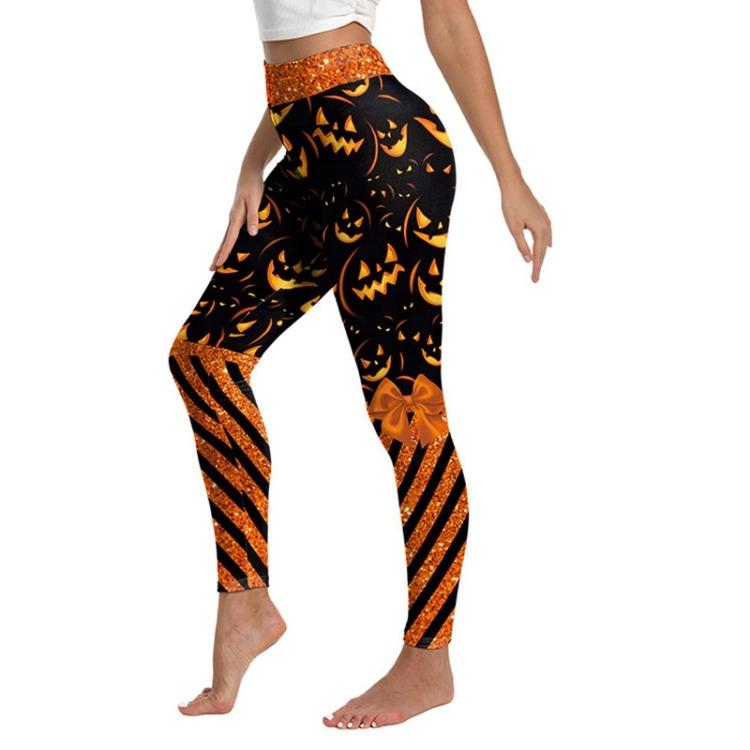 Halloween Striped Printed Sports Leggings Women Casual Funny Pants