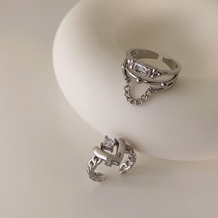 Niche Design Zircon Chain Love Couple Trendy Cool Woman Cold Wind Opening Ring Index Finger Ring