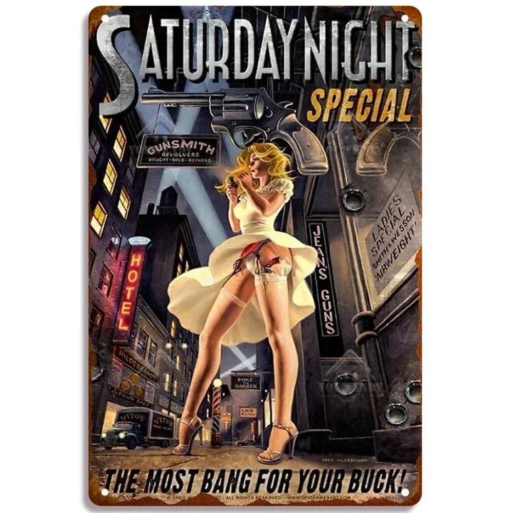 Plăci Metalice Pin-Up Girl, Decor Metalic Atelier Garaj 20x30cm