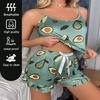 2 buc/set Pijama de damă Imprimată Casual Halter Cămașă de noapte Fată Haine de casă Ușor de curățat Verde Casual Breteluțe Haine de dormit