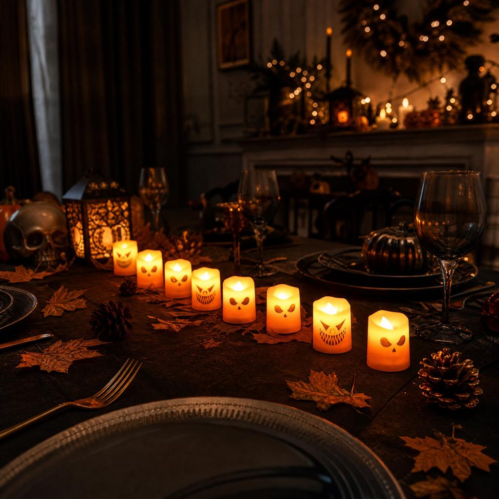 Halloween LED Hand Candles Pack - Flickering Flameless Tea Lights for Party Decorations and Night Light