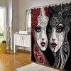 Gothic Floral Shower Curtain - Surreal Female Faces, Red, White & Black, Intricate Design, Dark Background, Polyester