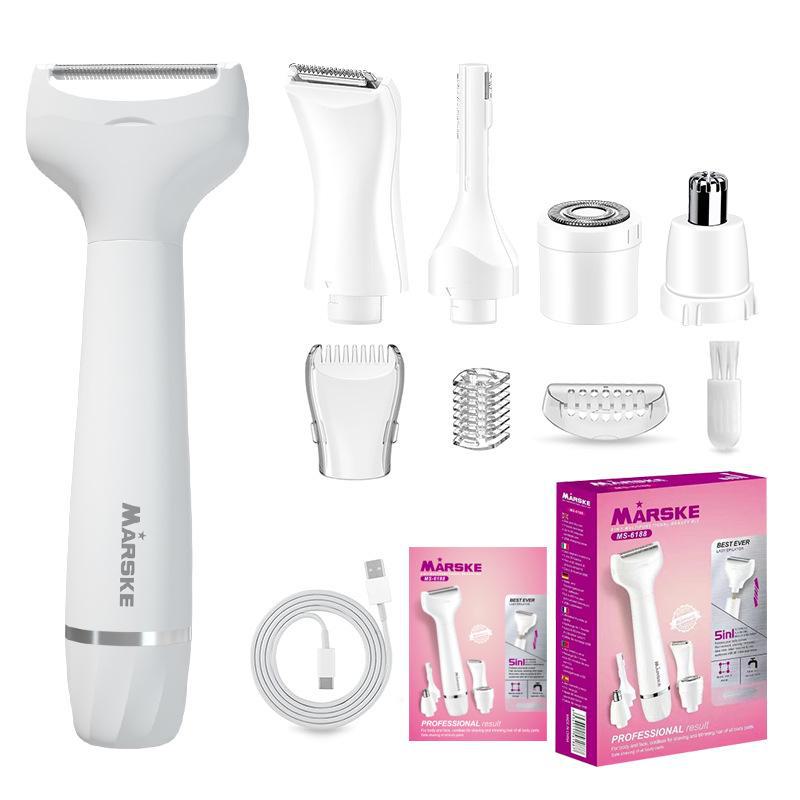 

Электрическая женская бритва для чувствительных зон - Бритва с цифровым дисплеем для удаления лобковых и телесных волос MS-6188 5-in-1 белый