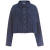 Shop   Women Semi Cropped Collar Neck Button Open Denim Long Sleeve Shirt Dark W